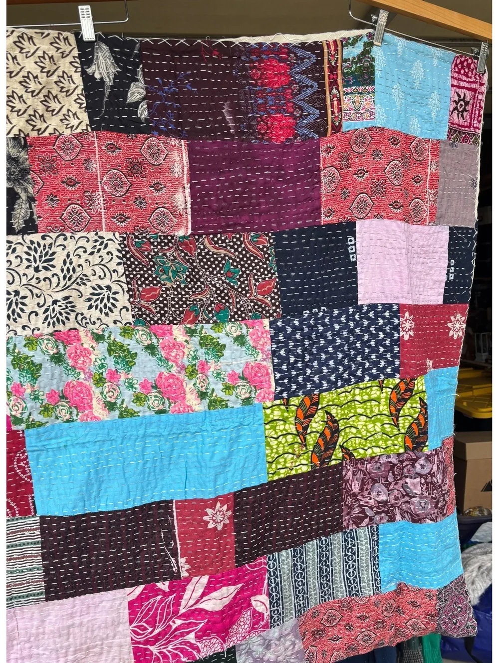 Handmade Indian Patchwork Kantha Quilt 106x90 King Bedspread